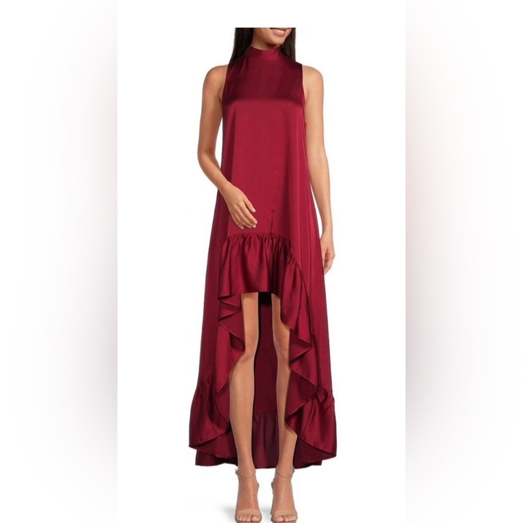 Belle Badgley Micshka Red Harper Dress With Ruffles. Stunning!